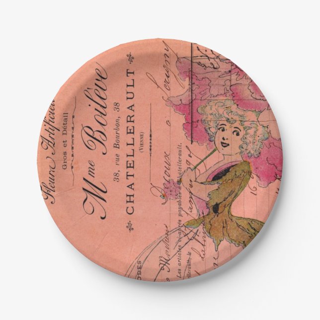 Plato De Papel Hada de flores rosadas (Anverso)