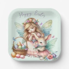 Plato De Papel Hada de Pascua de primavera en acuarela