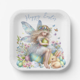 Plato De Papel Hada de Pascua de primavera en acuarela