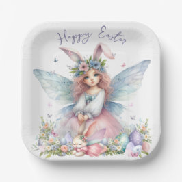 Plato De Papel Hada de Pascua de primavera en acuarela
