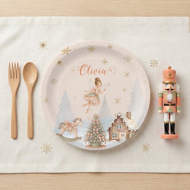 Plato De Papel Hada del Azúcar Cascanueces Bailarina Dulce Uno (Sugar Plum Fairy Nutcracker Peach Mint Tableware Paper Plates)