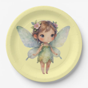 Plato De Papel Hada del Bosque Encantado: Sprite verde pastel