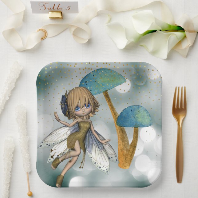 Plato De Papel Hada En Verde (Boda)