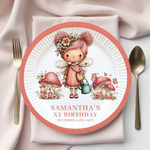 Plato De Papel Hada encantada cumpleaños 1er año papel floral ros