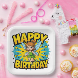 Plato De Papel Hada feliz cumpleaños