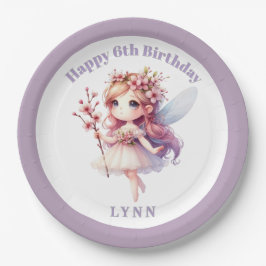 Plato De Papel Hada Floral Caprichosa Personalizada