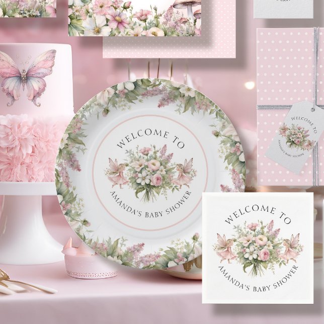 Plato De Papel Hada floral encantada Bienvenida Bebé Bebé Ducha (Subido por el creador)