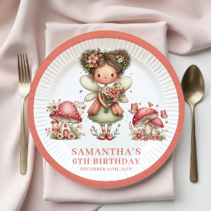 Plato De Papel Hada Mágica Cumpleaños 3 Pastel Rosa Floral