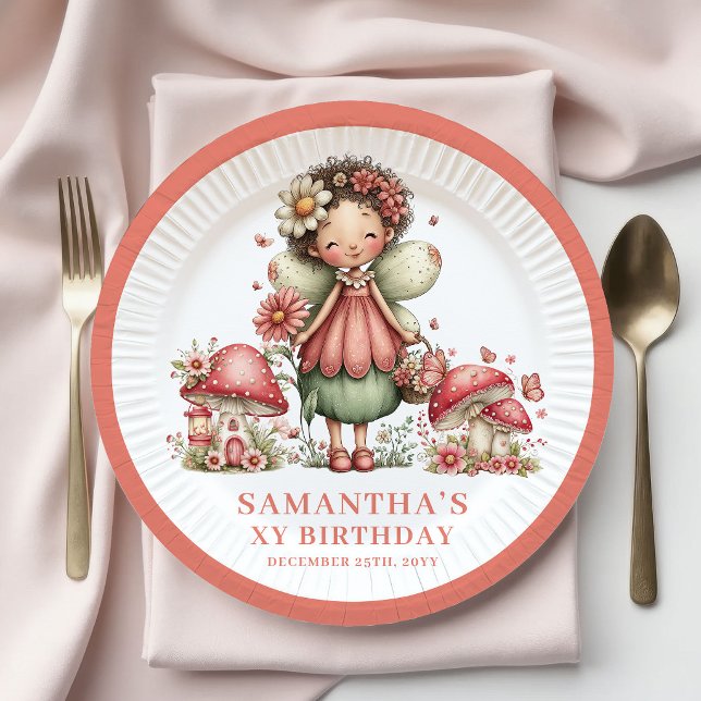 Plato De Papel Hada Mágica Cumpleaños 5 Flores Rosadas Papel (Magical Fairy 5th Birthday Blush Flowers Paper Plates)