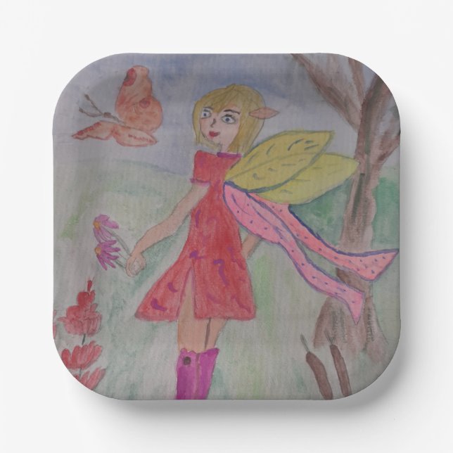 Plato De Papel Hada Mariposa  (Anverso)