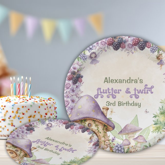 Plato De Papel Hada Morada 3er Cumpleaños de la Tercera Fresa (Subido por el creador)