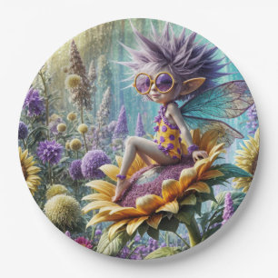 Plato De Papel Hada Pixie en un Girasol