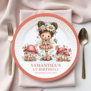 Plato De Papel Hada Tierna Cumpleaños 1º Papel de Champiñón Rosa