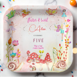 Plato De Papel Hadas de huerto acuarela cumpleaños