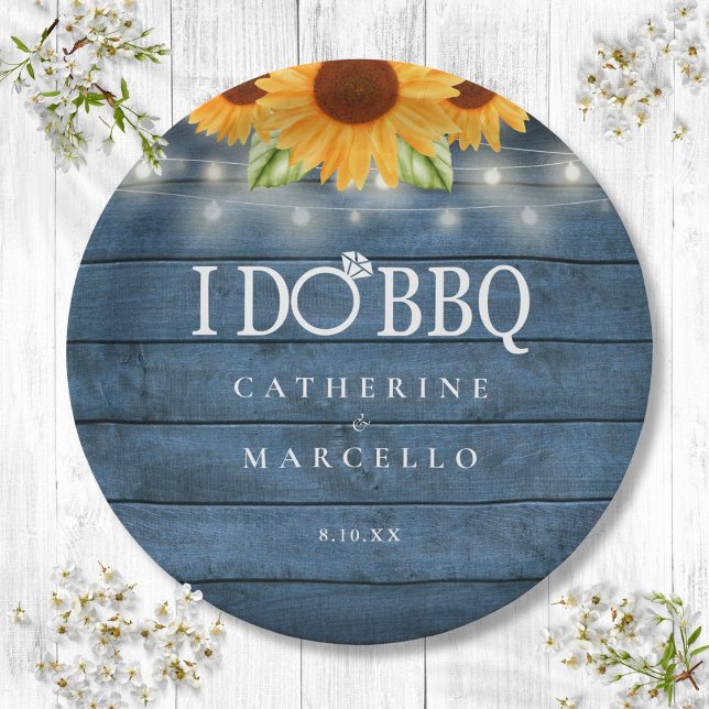 Plato De Papel Hago BBQ Rustico Madera Girasoles Fiesta de Compro (I Do BBQ Rustic Wood Sunflowers Engagement Party Paper Plates)