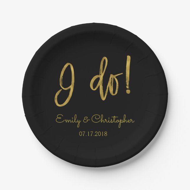 Plato De Papel Hago Relieve metalizado dorado y placas Bodas negr (Anverso)