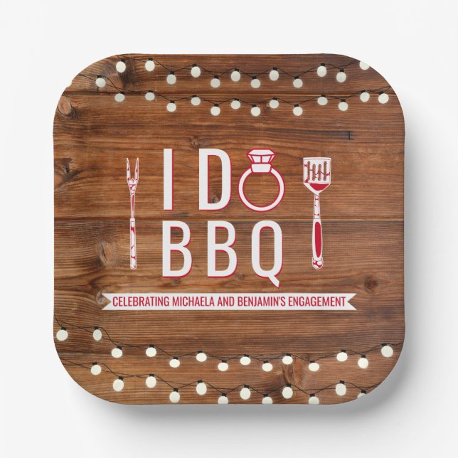 Plato De Papel Hago una barbacoa para una ducha de parejas rústic (Anverso)