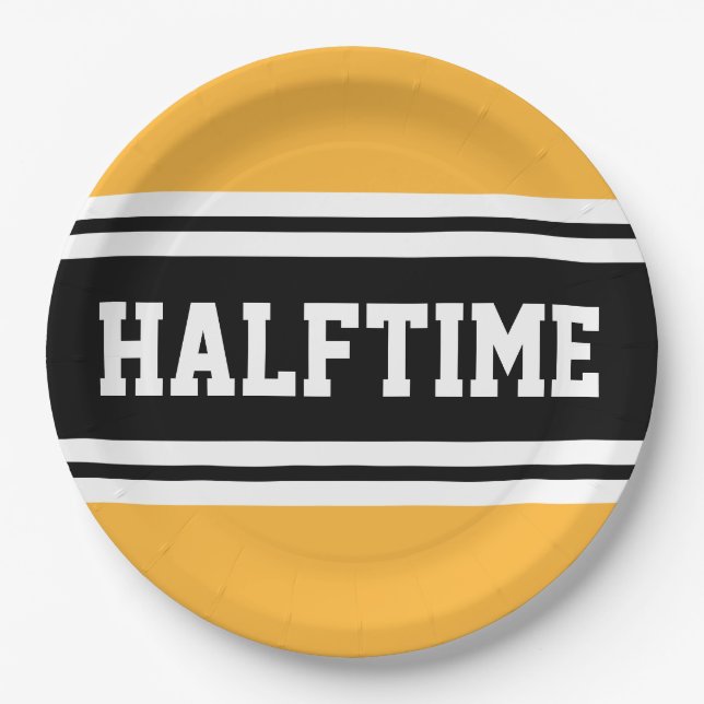 Plato De Papel HALFTIME audaces franjas de Carreras blanca amaril (Anverso)