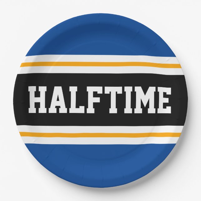 Plato De Papel HALFTIME Blue Black Yellow Fiesta Strips (Anverso)