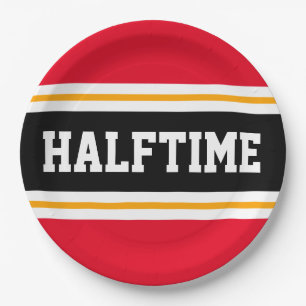 Plato De Papel HALFTIME Rayas Amarillas Rojas Blancas Brillantes