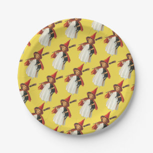 Plato De Papel Halloween a la vieja usanza, chica de brujas con g