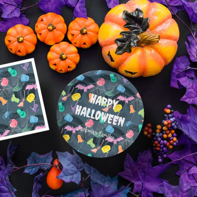 Plato De Papel Halloween alegre, personalizable (Cute colorful Halloween, customizable Paper Plates
)