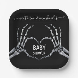 Plato De Papel Halloween Baby Shower Skeleton Hands Heart
