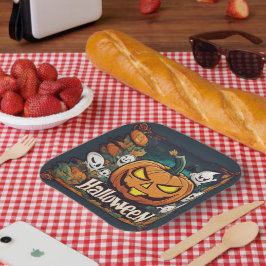 Plato De Papel Halloween-Banner mit Kürbissen und Geistern - 