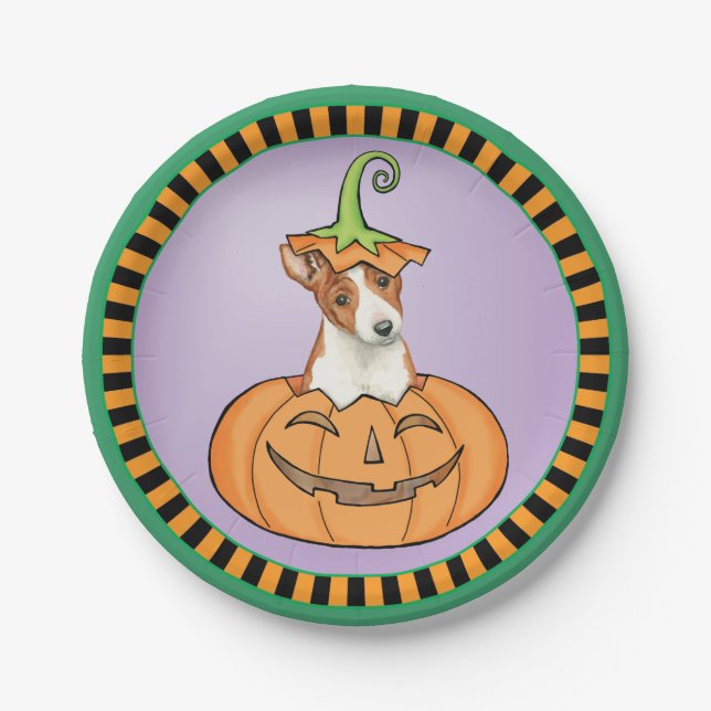 Plato De Papel Halloween Basenji (Anverso)