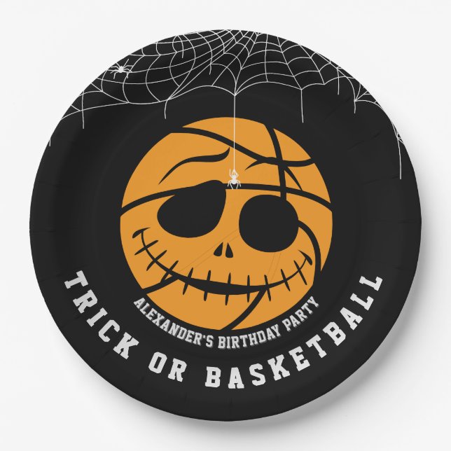 Plato De Papel Halloween Basket Ball Trick o Básquetbol Cumpleaño (Anverso)