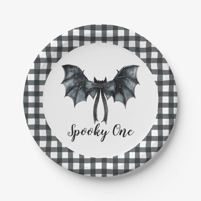 Plato De Papel Halloween Bat Bow Spooky Un primer cumpleaños (Anverso)