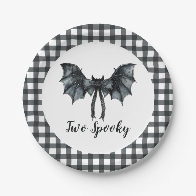 Plato De Papel Halloween Bat Bow Two Spooky 2º cumpleaños (Anverso)