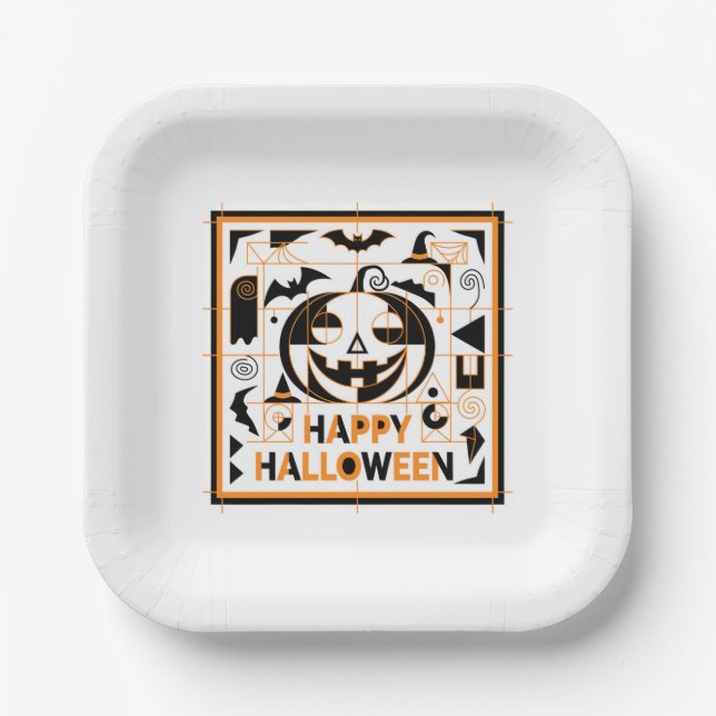 Plato De Papel Halloween Bauhaus Pumpkin (Anverso)