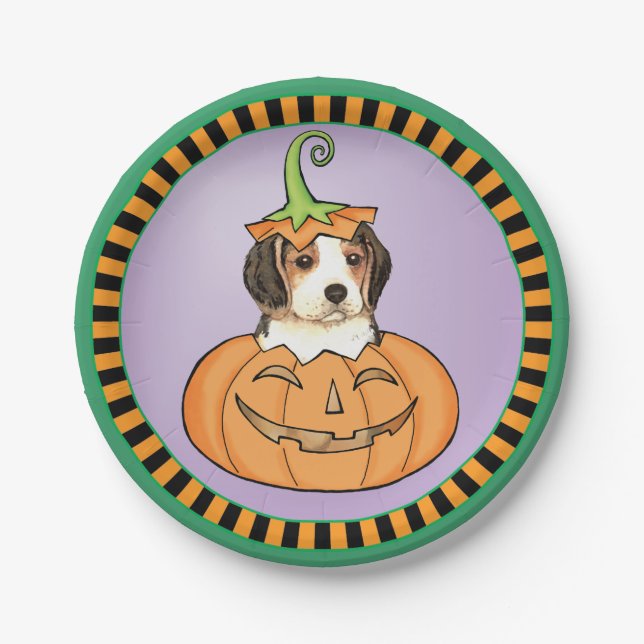 Plato De Papel Halloween Beagle (Anverso)