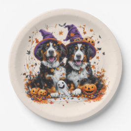 Plato De Papel Halloween Bernese Mountain Dogs Witch Ghost