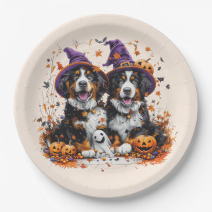 Plato De Papel Halloween Bernese Mountain Dogs Witch Ghost