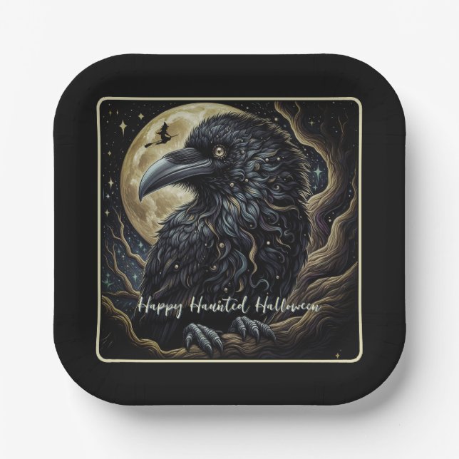 Plato De Papel Halloween Black Bird (Anverso)