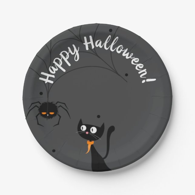 Plato De Papel Halloween Black Cat & Spider (Anverso)
