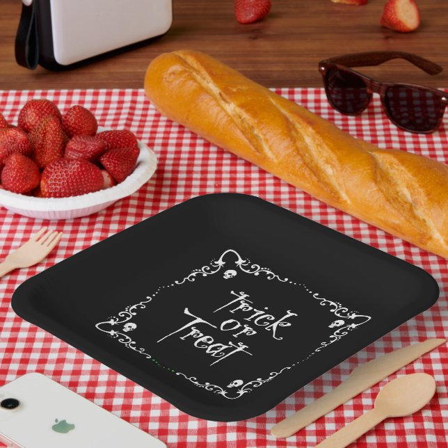 Plato De Papel Halloween Black & White Trick or Treat (Picnic)