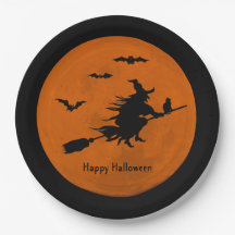 Halloween Black Witch Flying Naranja Moon