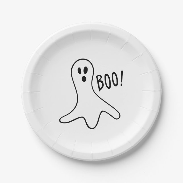 Plato De Papel Halloween boo fantasma negro y blanco espeluznante (Anverso)