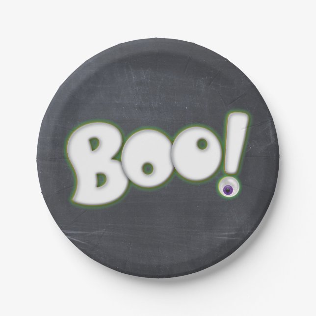 Plato De Papel Halloween Boo Lettering Chalkboard Chalk (Anverso)