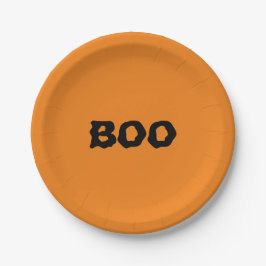 Plato De Papel Halloween Boo negro y naranja espeluznante