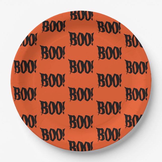Plato De Papel ¡Halloween BOO! Placa de papel fiesta (Anverso)
