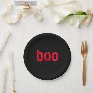Plato De Papel Halloween boo rojo sangriento miedo negro