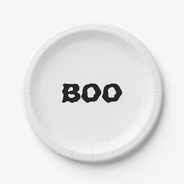 Plato De Papel Halloween Boo Sombreroso blanco y negro (Anverso)