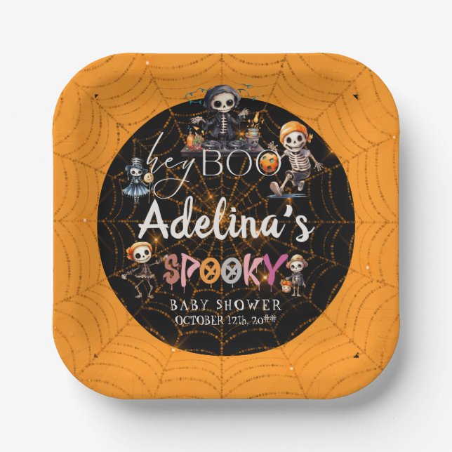 Plato De Papel Halloween Boo Spooky Skeletons disfraces Baby Show (Anverso)
