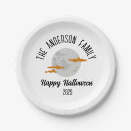 Plato De Papel Halloween Brillante Luna Completa Nombre Personali