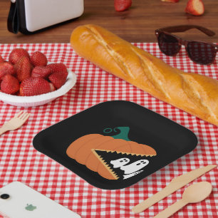 Plato De Papel Halloween Calabaza Funny Fantasma Niños