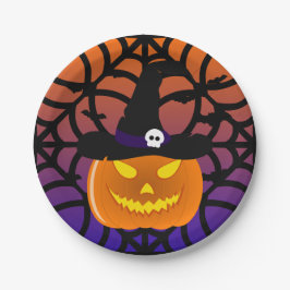Plato De Papel Halloween Calabaza Jack o’ Lantern Witch Gorra
